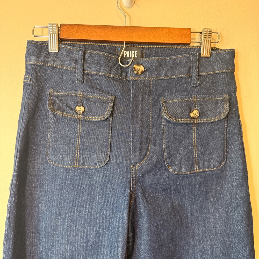 Paige Harper Ankle Wide Leg Jeans Dark Indigo Front Patch Pocket Womens Size 26 - Picture 3 of 10